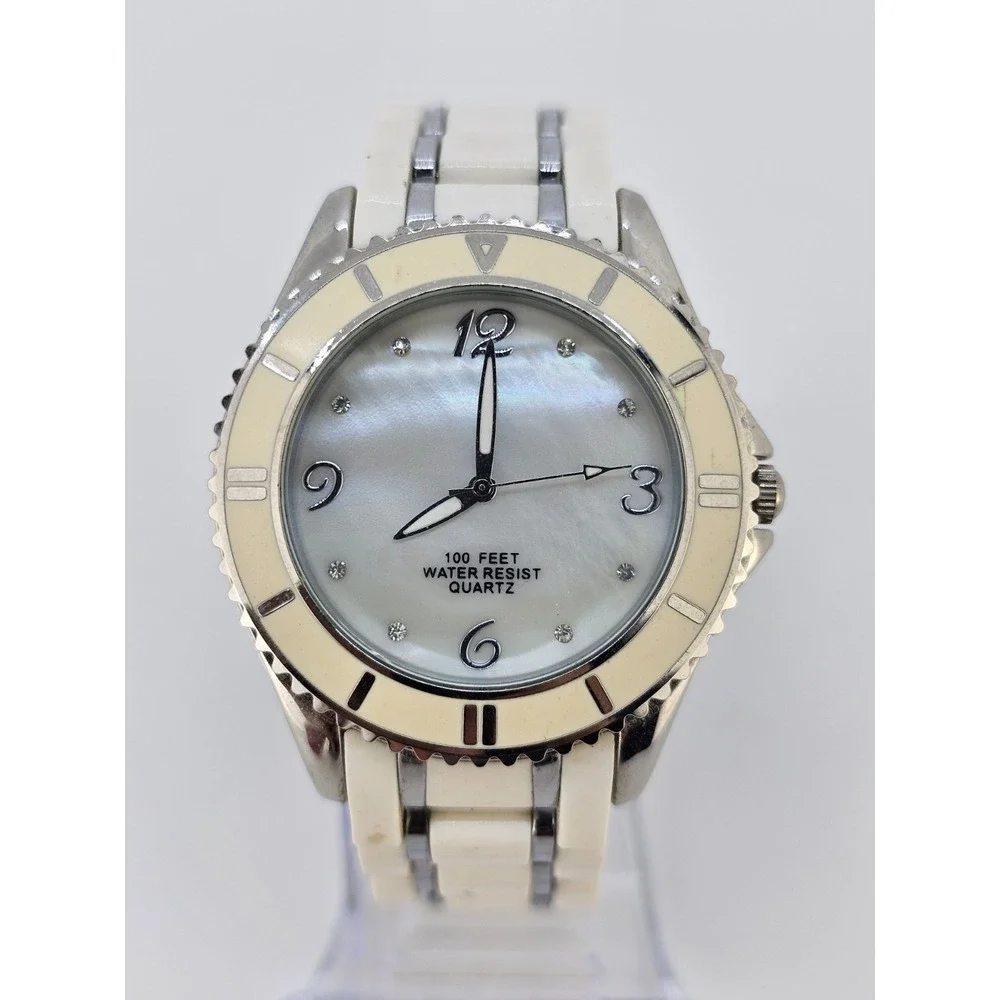 40MM Women's Watch White Dial‎ White Gray Plastic Metal Band 6
